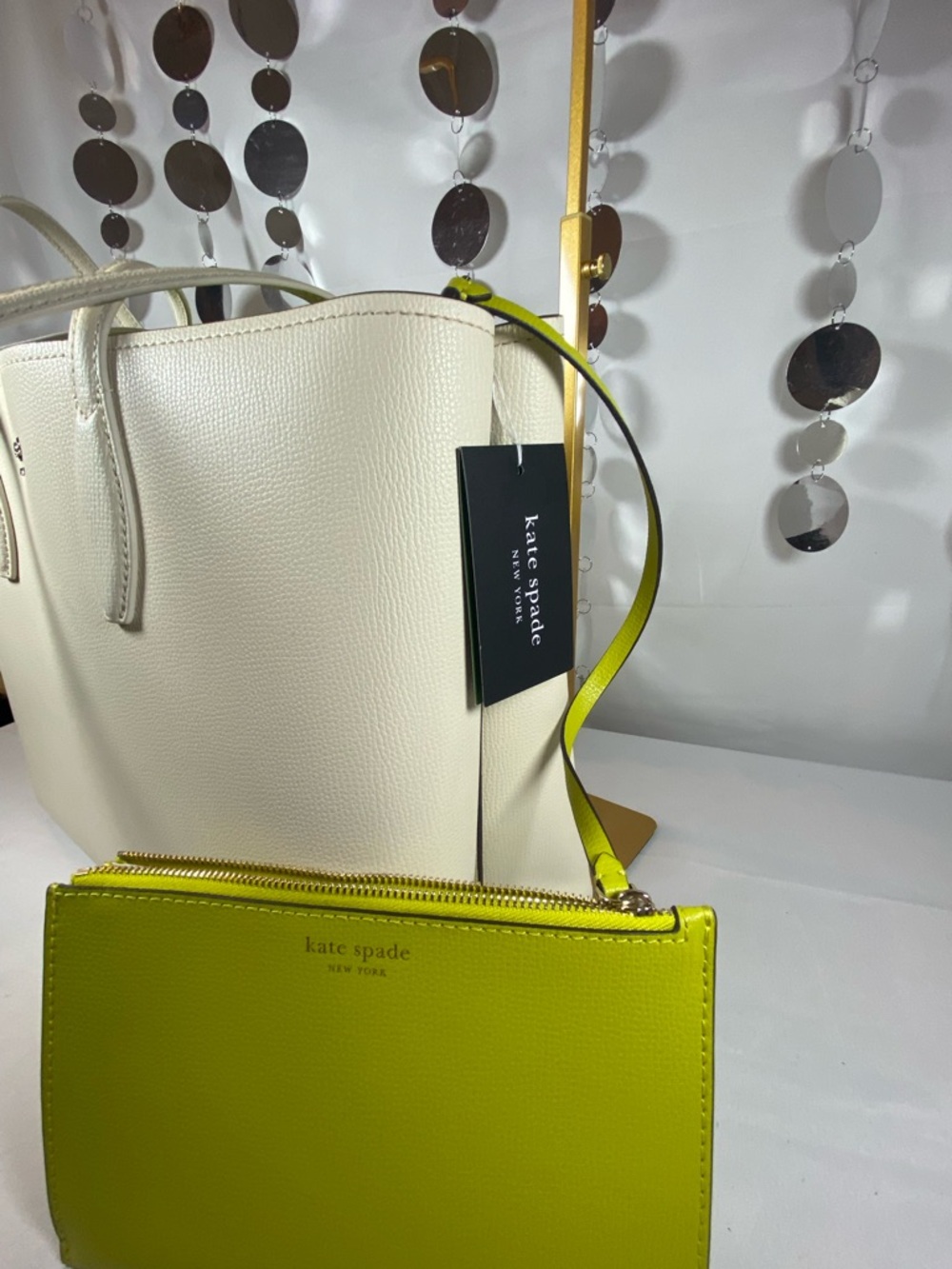 kate spade Cream Tote with Lime Green Wristlet